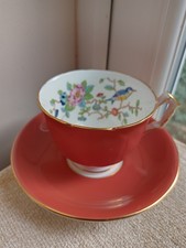 Aynsley Pembroke Rust Tea Cup & Saucer Floral  Pattern English Bone China Vtg