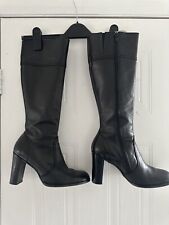 Rare Vintage Shellys London Knee High Black Leather High Heeled Boots UK 5