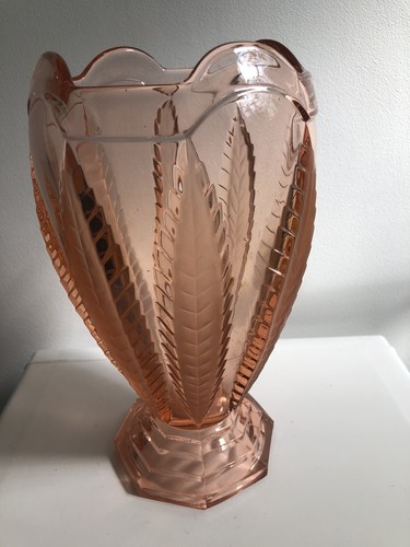 Art deco pink glass vase - art,
