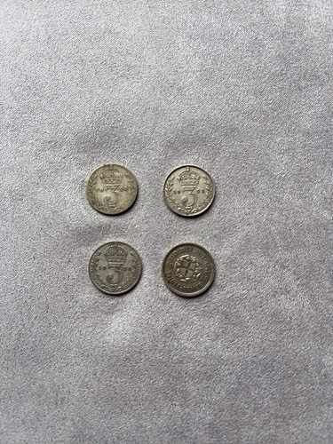 Silver three pence coin set - silver,