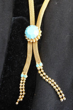 VINTAGE EGYPTIAN STYLE CHOKER NECKLACE GOLD/BLUE Costume Jewellery 44 CM LENGTH
