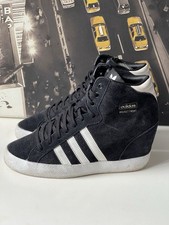 ADIDAS BASKET PROFI Ladies Black Suede Mid Top Hidden Heel Trainers UK 6