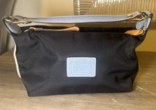 Mini Coach Navy Blue | Nylon | Baby Blue Leather Trim Top Handle Pouch Purse Bag