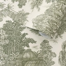 Toile Wallpaper Green