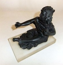 Renaissence Style Painted Plaster Figurine of Girl on Lucite Base J.P.G.M c.1981