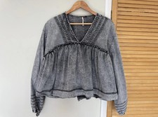 Free People Grey Denim Smocked
