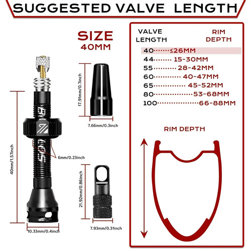 Bike tubeless valve - 40-60mm,
