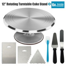 Cake Turntable 12" Aluminium Revolving Cake Stand Holder Baking with 6 Tools