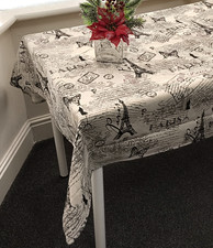 Paris Eiffel Tower Printed Tablecloth Vintage Script Stamp Canvas Table Cover