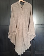 Handmade 100% Wool Poncho Cape Jumper Beige Oatmeal Natural Pagan