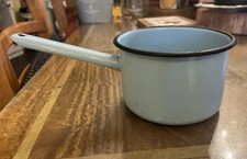 Vintage, Pretty Pale Blue, Enamel Milk Pan / Saucepan Black Rim. 15.5cm dia. VGC