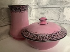 Burleigh Ware pink ceramic Art Nouveau pot/vase and dressing table lidded pot