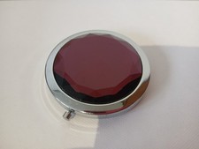 Purple gem look and silver tone compact handbag double mirror magnifying