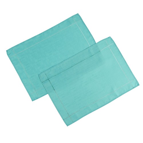 Linen look teal table - look,