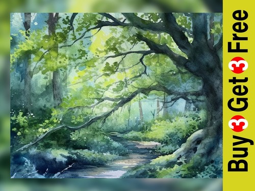 Forest watercolor painting - forest,