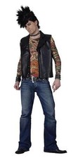 Adult’s Tattooed Punk Rocker Fancy Dress Costume - Waistcoat & Shirt - Medium