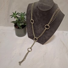 Silver Tone Tone Tassel Chain Necklace Modern Rings Long Industrial Metal