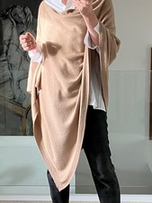 Tricobel Lagenlook Poncho Cover Up Camel Beige Silk Cashmere Blend One Size