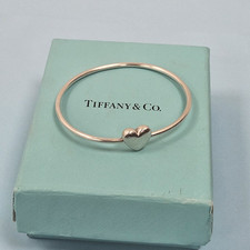 Tiffany & Co. Genuine Puffed Heart Sterling Silver Rare Wire Bangle Bracelet