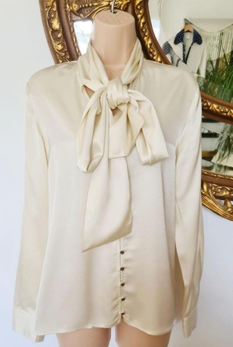 Zara satin ivory pussybow