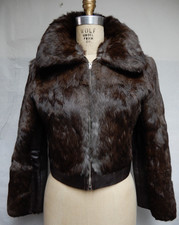 Vintage Brown Rabbit Fur & Leather Cropped Jacket 1980's Size 11/12  Boho EUC