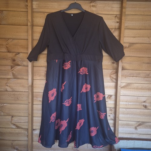 Ladies black red rose - black, skater