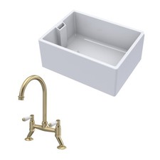 Fireclay Belfast Kitchen Sink and Brushed Brass Mixer Tap 615mm