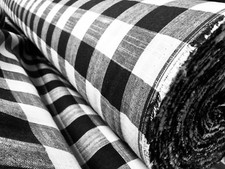 Gingham Linen Checked Fabric Plaid Material Buffalo 140cm wide BLACK White Check