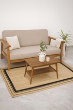 Hand Braided Jute Rug Natural with Black Line Rectangle Area Handmade RRP 84.99