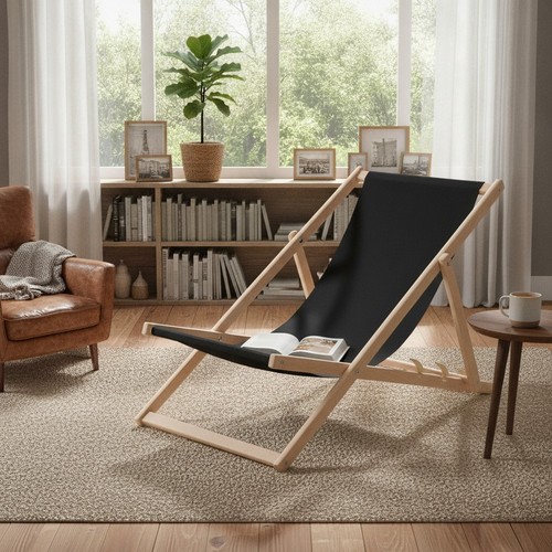 Beech wood deck chair black - wood,