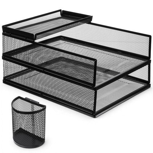 Black metal letter tray set - black, 3