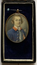 c. 1760 SUPERB 18k GOLD FRAMED BRITISH NAVAL OFFICER MINIATURE PORTRAIT PAINTING