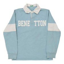 Age 10-12 Benetton Spellout Rugby Shirt - Medium Blue Cotton