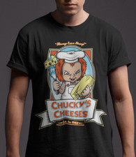 Halloween T-shirt chucky doll Cheese evil movie retro film 80s cult horror black