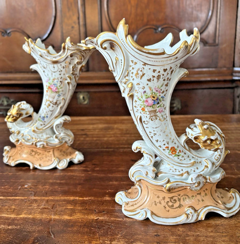 Pair porcelain cornucopia - pair,