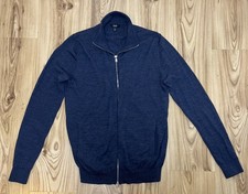 REISS | FULL  ZIP JUMPER | 100% MERINO WOOL | NAVY BLUE | LARGE