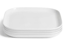 Square 4 piece Dinner Plates White Porcelain Large Serving Dish Crockery 26.2cm