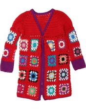 VINTAGE Womens Long Sleeve Crochet Dress UK 14 Medium Red Floral DU14