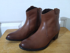 Tu Comfort Brown Soft Leather Mid Heel Zip Women's Ankle Boots UK-5