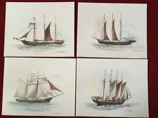 Set of 4 Prints of Vintage Sailing Boats by Joel Kirk. New and Unframed 10" x 8"