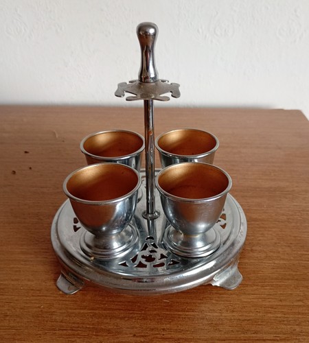 Silver metal egg cups - metal,