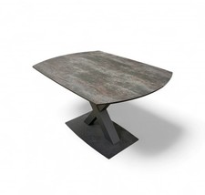 'LeeRoy' Bronze and Grey Tinted Stone Top Dining Table Boat Shape Compact NEW