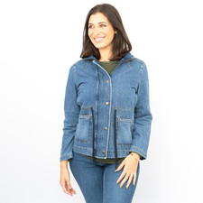 White Stuff Denim Jacket Womens Layla Mid Blue Zip Up Drawstring Casual Classic