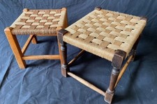 Pair of Vintage Wooden - Woven String Footstools