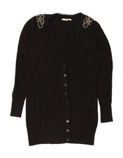 OASIS Womens Longline Cardigan Sweater UK 12 Medium Black Cotton CH05