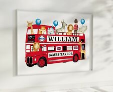 Personalised Children's London Bus Print • Baby Nursery Print • Jungle Animals
