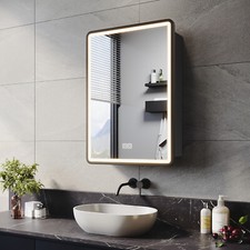 Bathroom Mirror Cabinet with Shaver Socket Demister 3 LED Lights Black Cupboard
