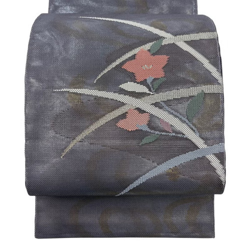 Japanese silk fukuro obi ash - fukuro,