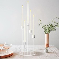 Acrylic Taper Candle Holders, 5 Arms Candelabra Centerpieces for Wedding Table