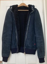 Desirable Gucci Real Leather Jacket | Wool Fur Lining | Hood | Blue | Excellent 